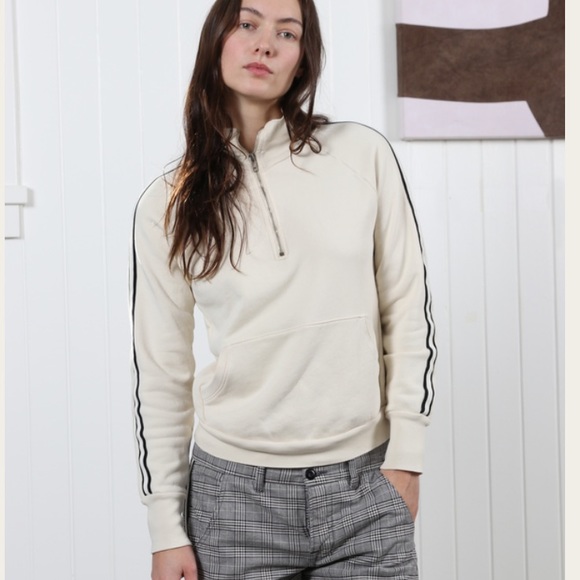 🇺🇸 NSF Camila Pullover Small Striped Quarter Zip Up Sweatshirt Cream USA Made - Picture 11 of 15
